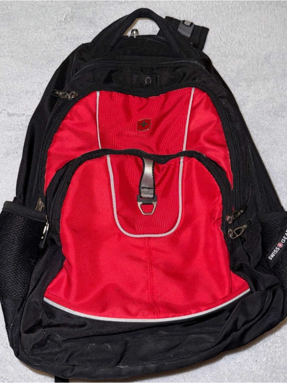 SwissGear Black and Red Laptop Backpack with Front Organizer